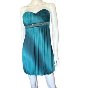 Trixxi Strapless dress 2 Tone Green/ Teal Ombre Empire Beaded Waist. Size L.